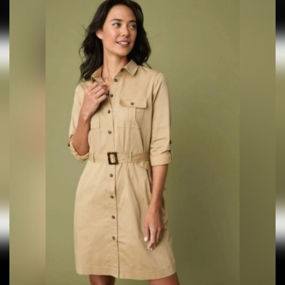 Untuckit Kaia Safari Shirt Dress khaki tan size 2